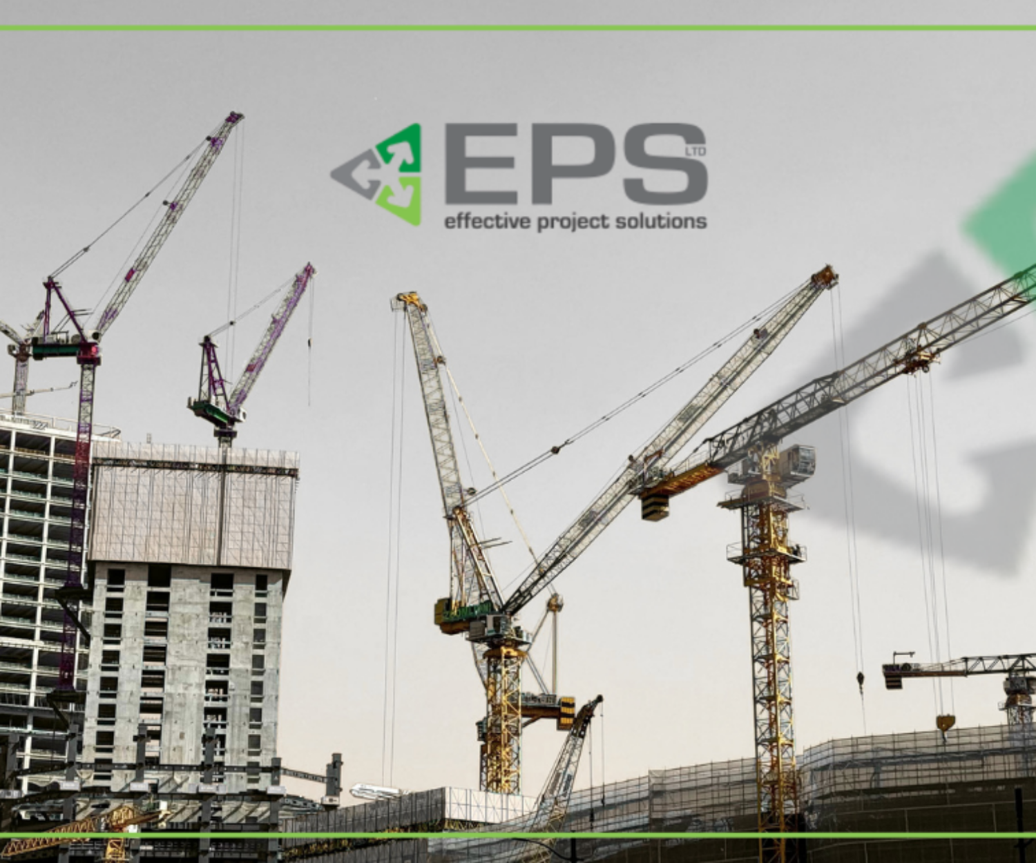 image shows cranes on a construction site