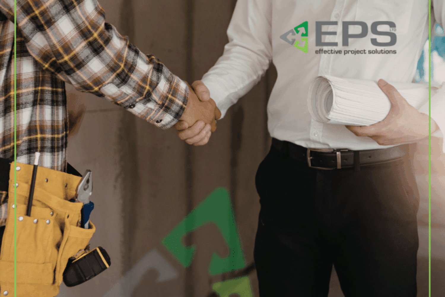 image shows a construction professional and client shaking hands