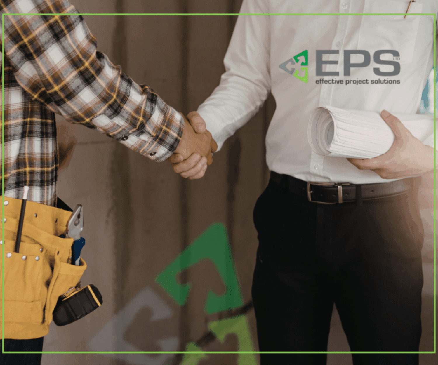 image shows a construction professional and client shaking hands